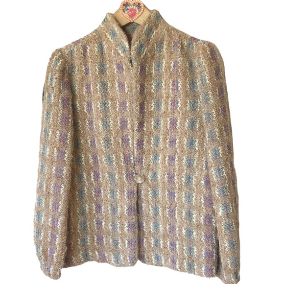 VTG DonnKenny Separates Lambswool Blend Woven Knit Sweater Coat 8/M Neut… - Picture 5 of 14